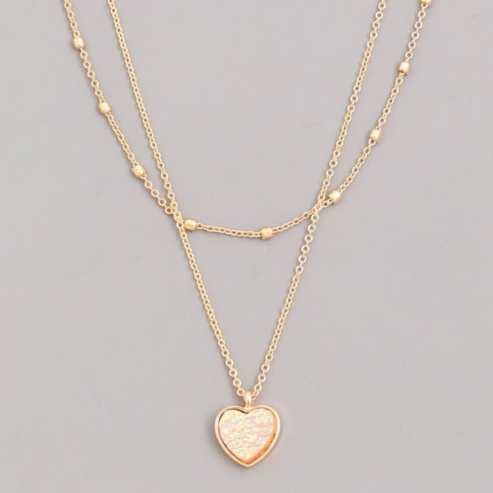 Rose Gold Heart Pendant Layered Dainty Necklace - Picture 7 of 9